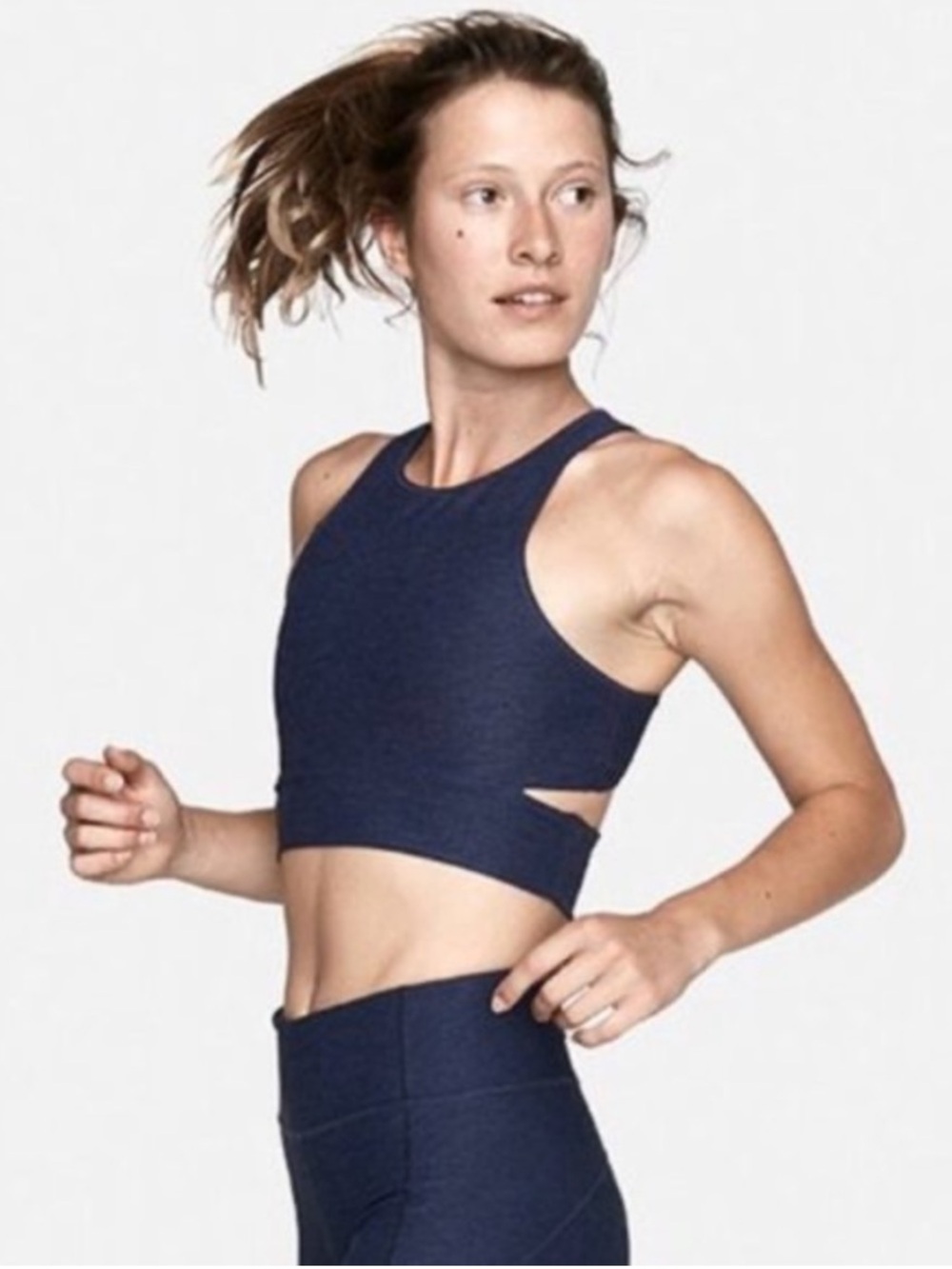 Outdoor Voices Navy Blue Slashback High Neck Crop Tank Top Athletic Workout XS